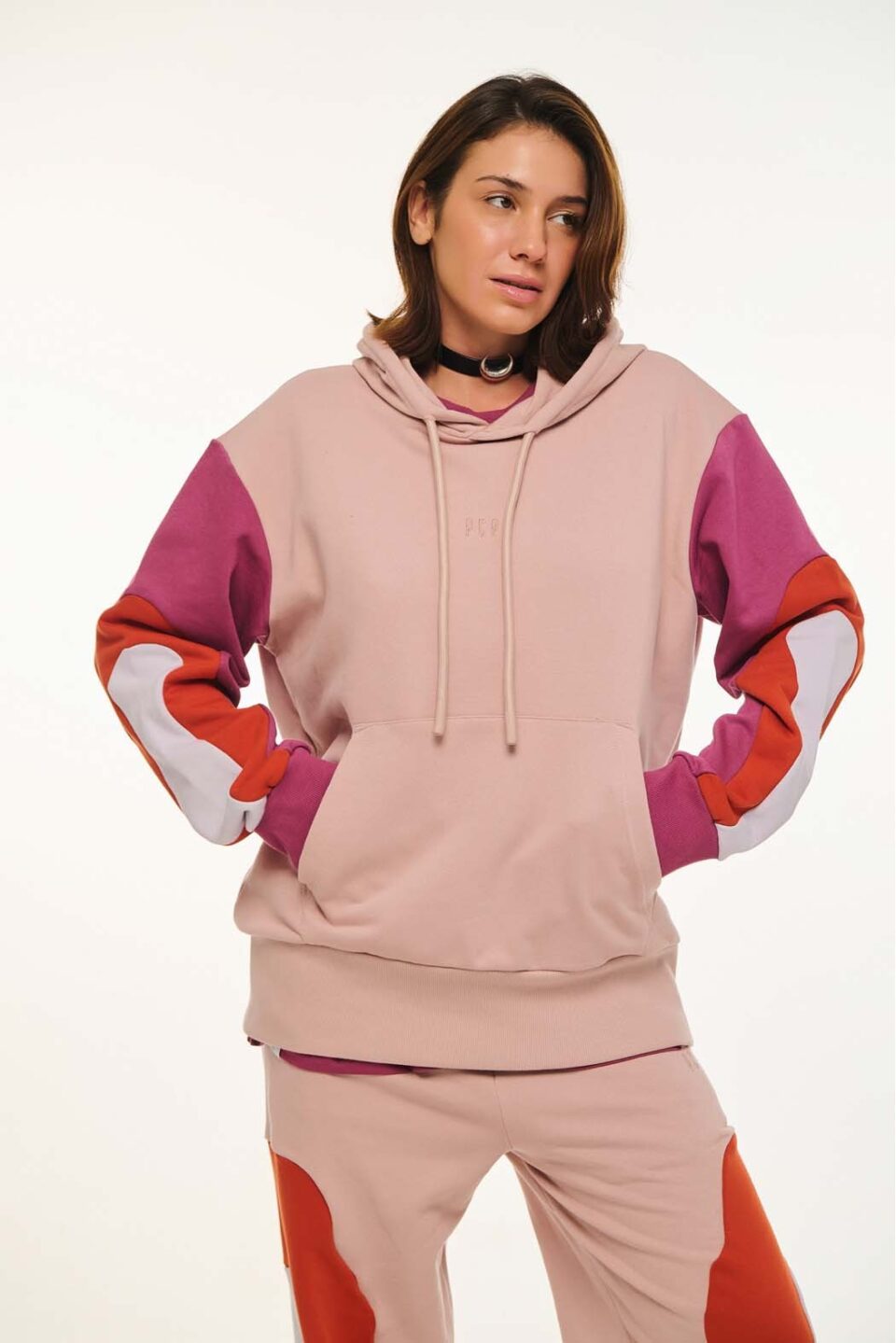 Woman Hoodie With Embroidery - Pella Pink