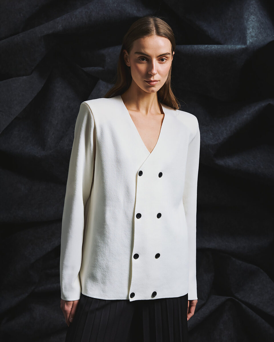 Across Buttoned Knit Cardigan White