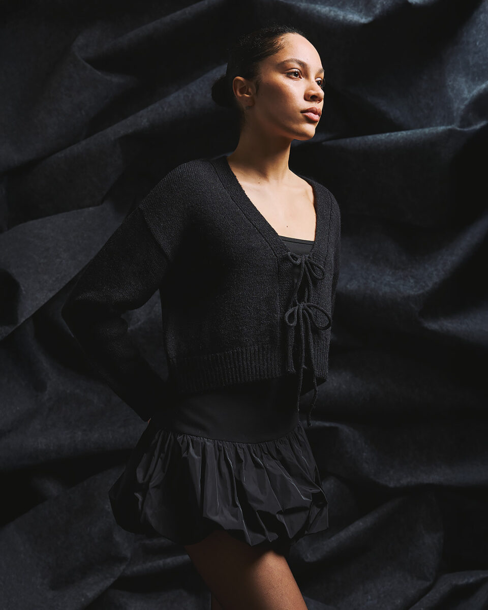 String Knit Cardigan Black