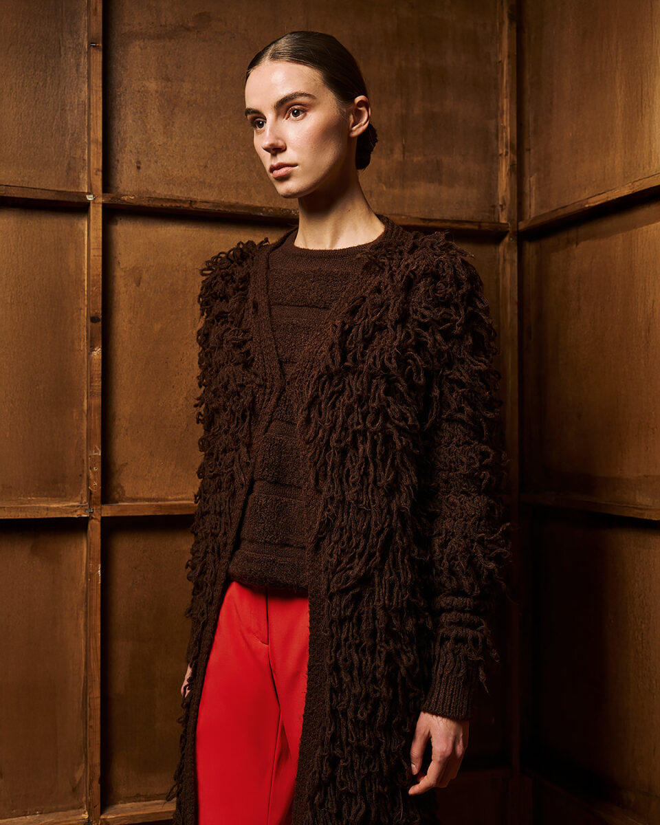 Long Fringed Knit Cardigan Coffee