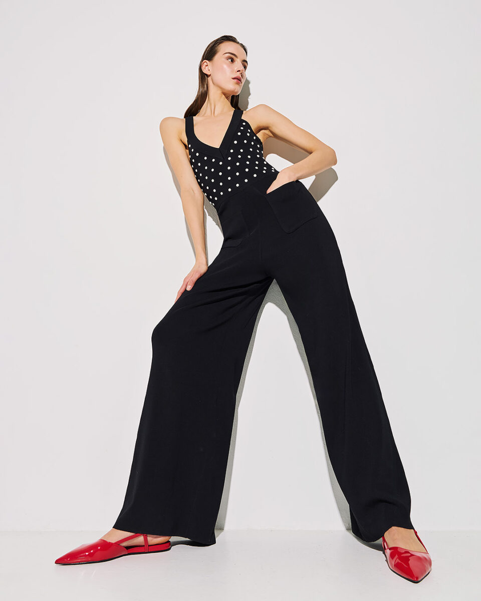 Knit Jumpsuit With Pearls Black
