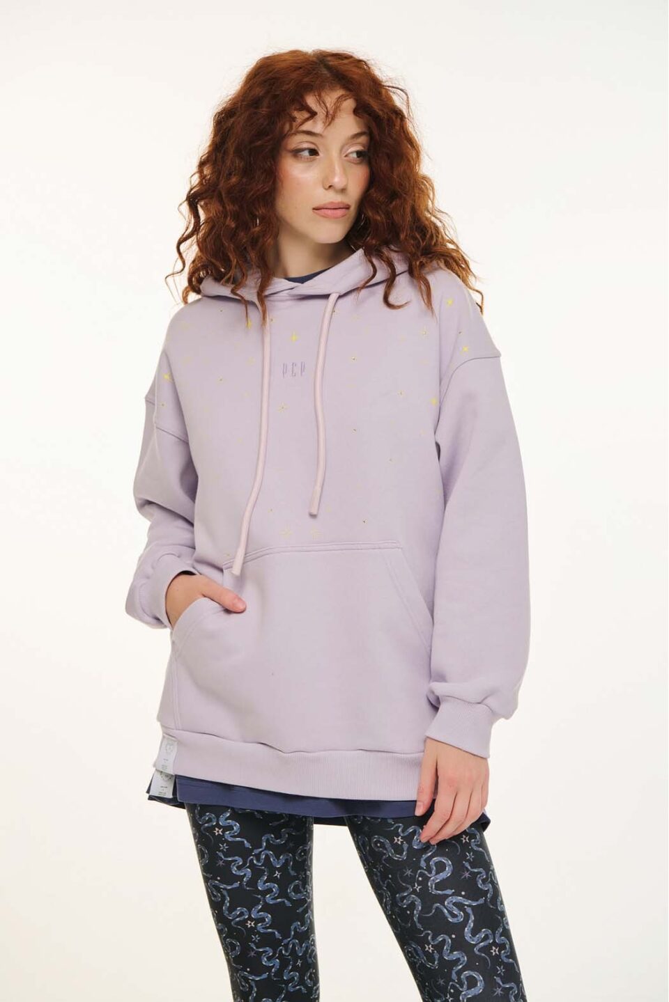 Woman Hoodie With Embroidery And Transfer Print - The Crystal