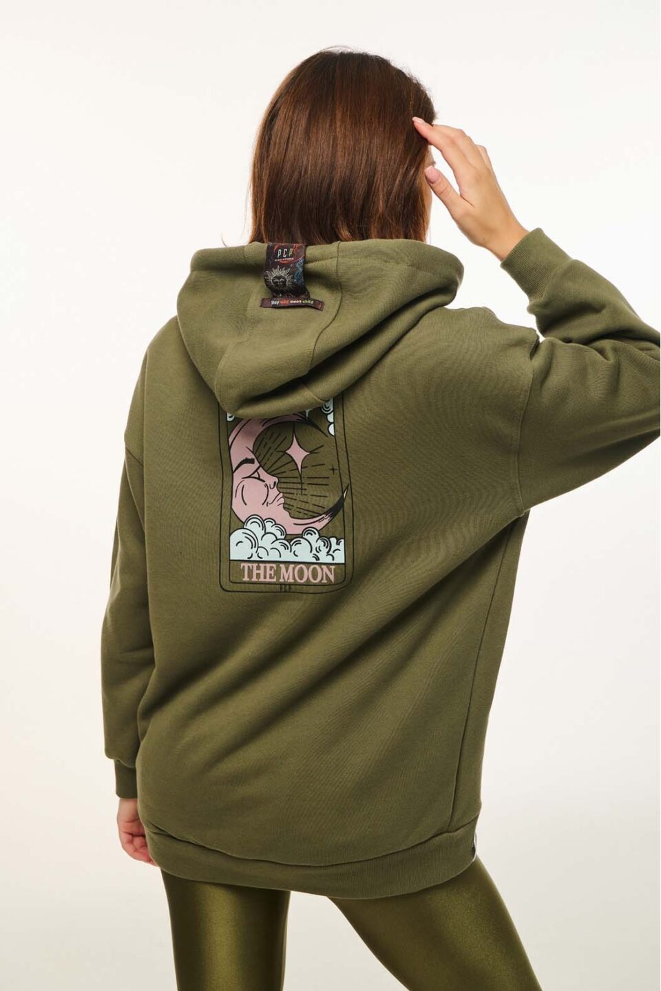 Woman Hoodie With Silk Print - The Moon Olive