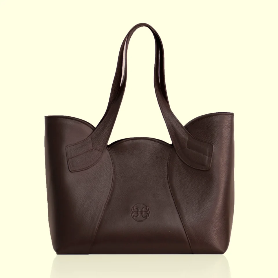 Tulip Leather Tote Bag - Dark Brown