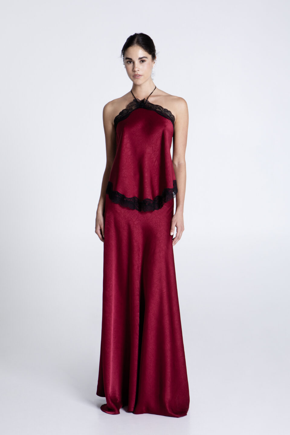 Wine Maxi Satin Skirt