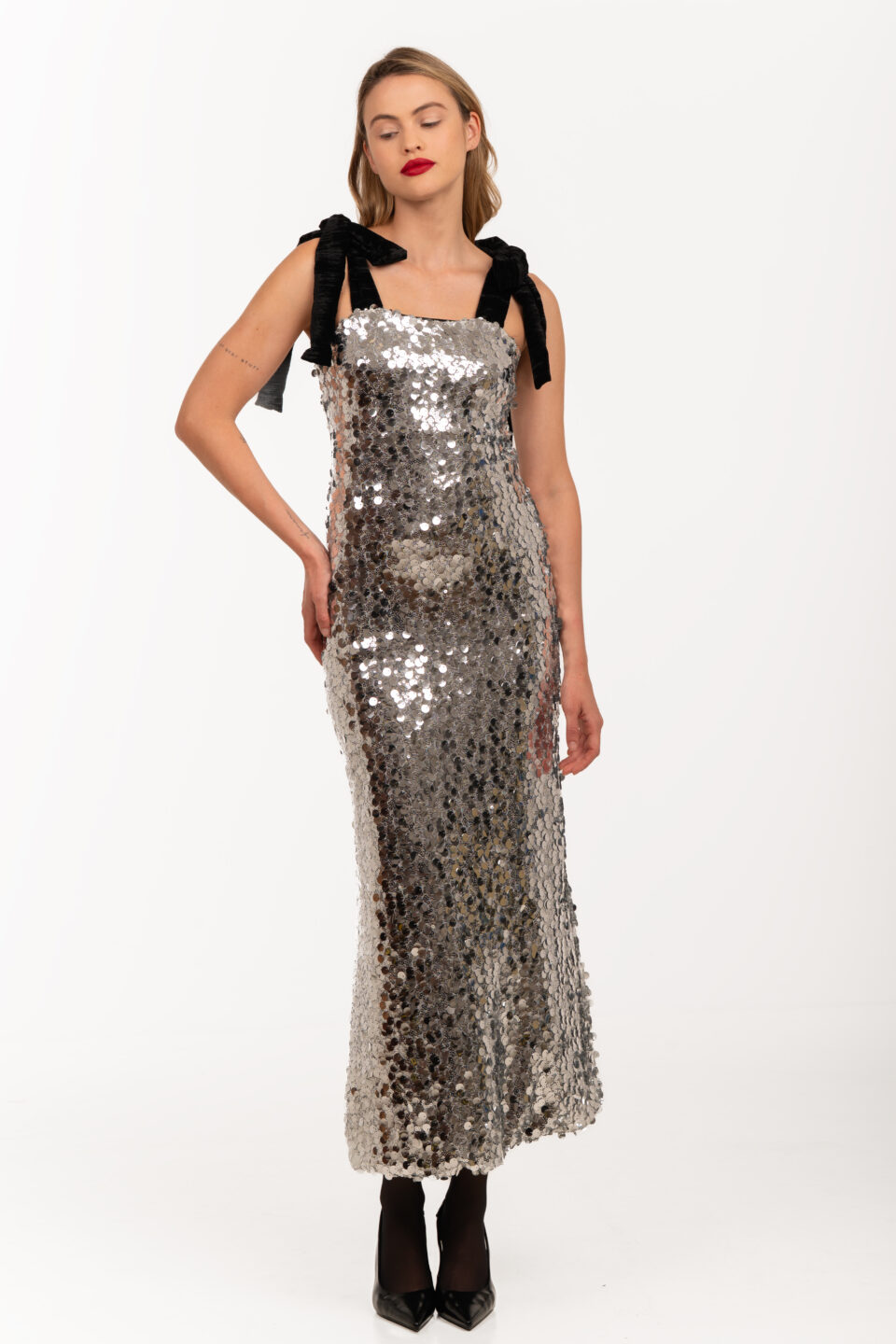 Son Velvet Crush Silver Sequins Maxi Dress
