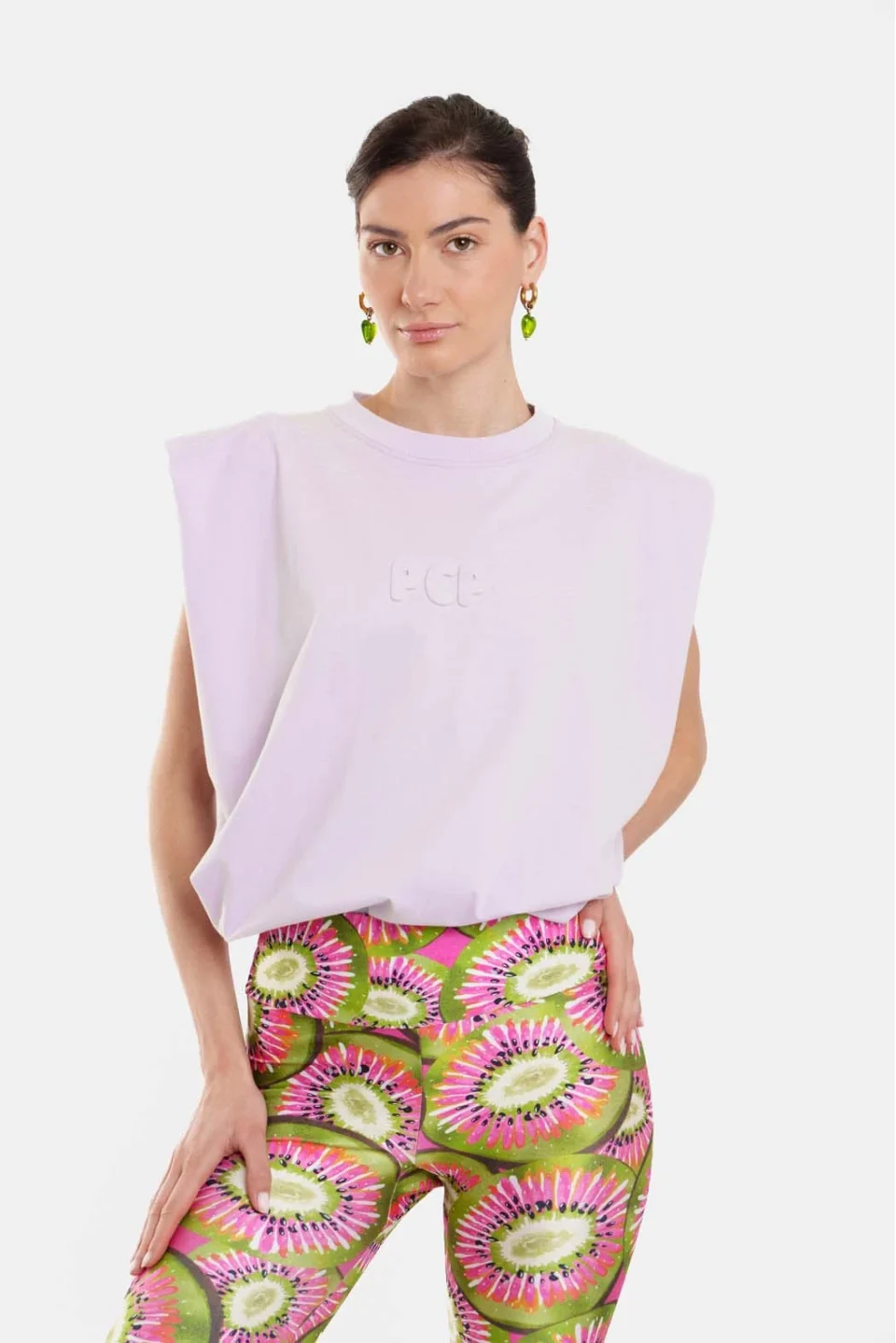 Woman Sleevless T-Shirt with embossed pattern - Bubble Lilac