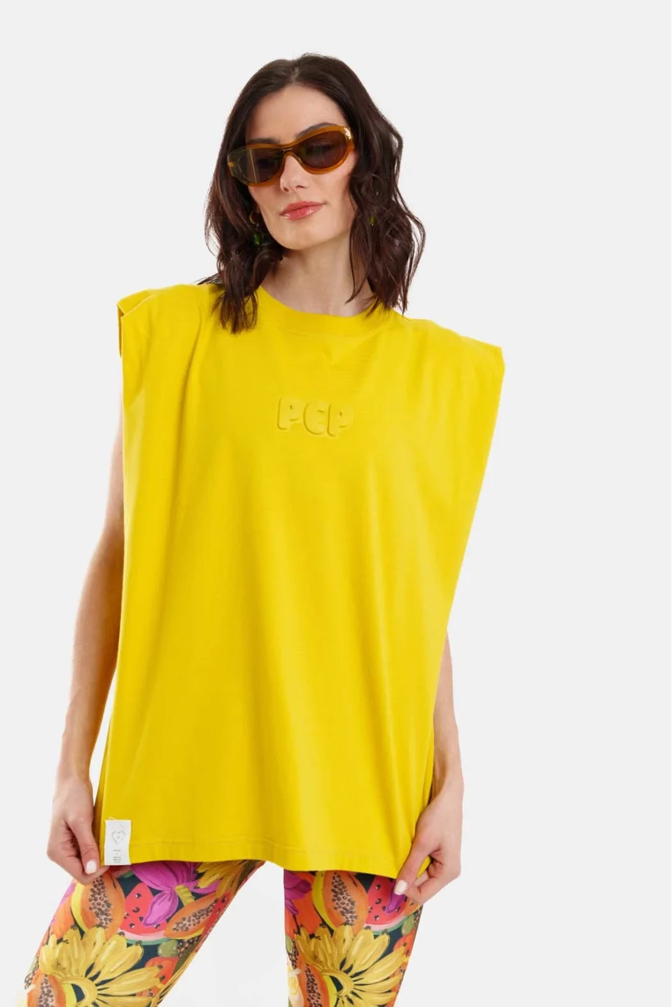 Woman Sleevless T-Shirt with embossed pattern - Bubble Yellow