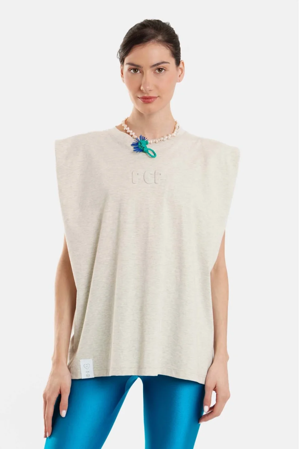 Woman Sleevless T-Shirt with embossed pattern - Bubble Grey