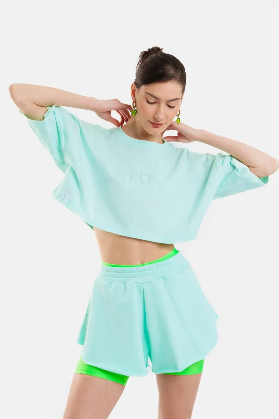 Woman Crop Top with embossed pattern - Bubble Mint