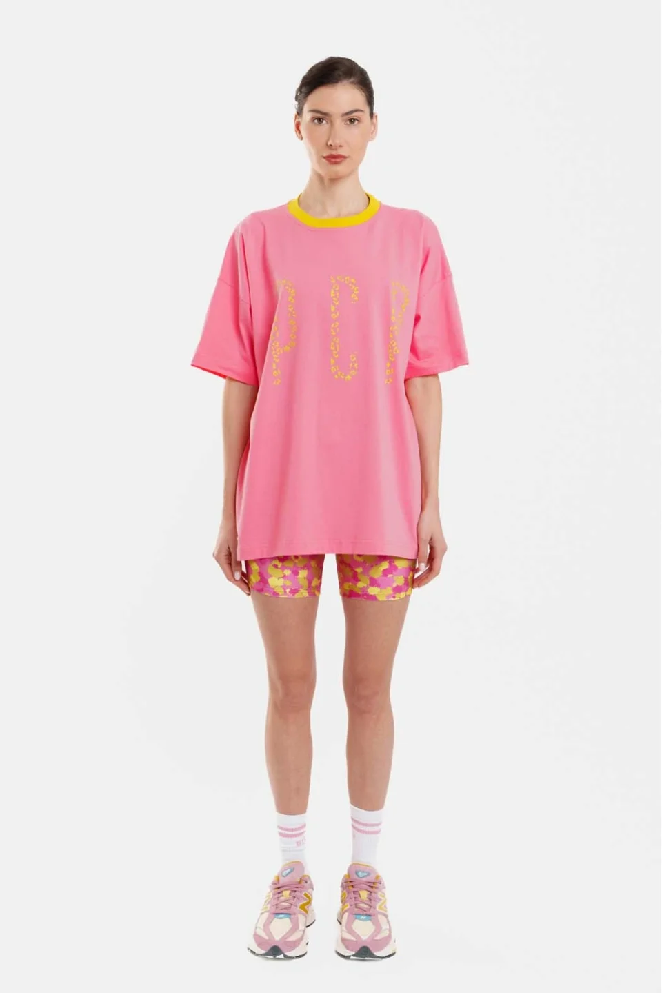 Woman Short Sleeve T-Shirt with silk print - Leopard Salmon