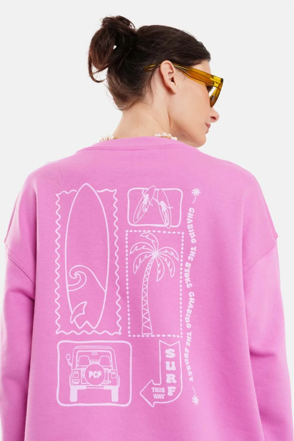 Woman Crewneck with silk print -Surf Flirt