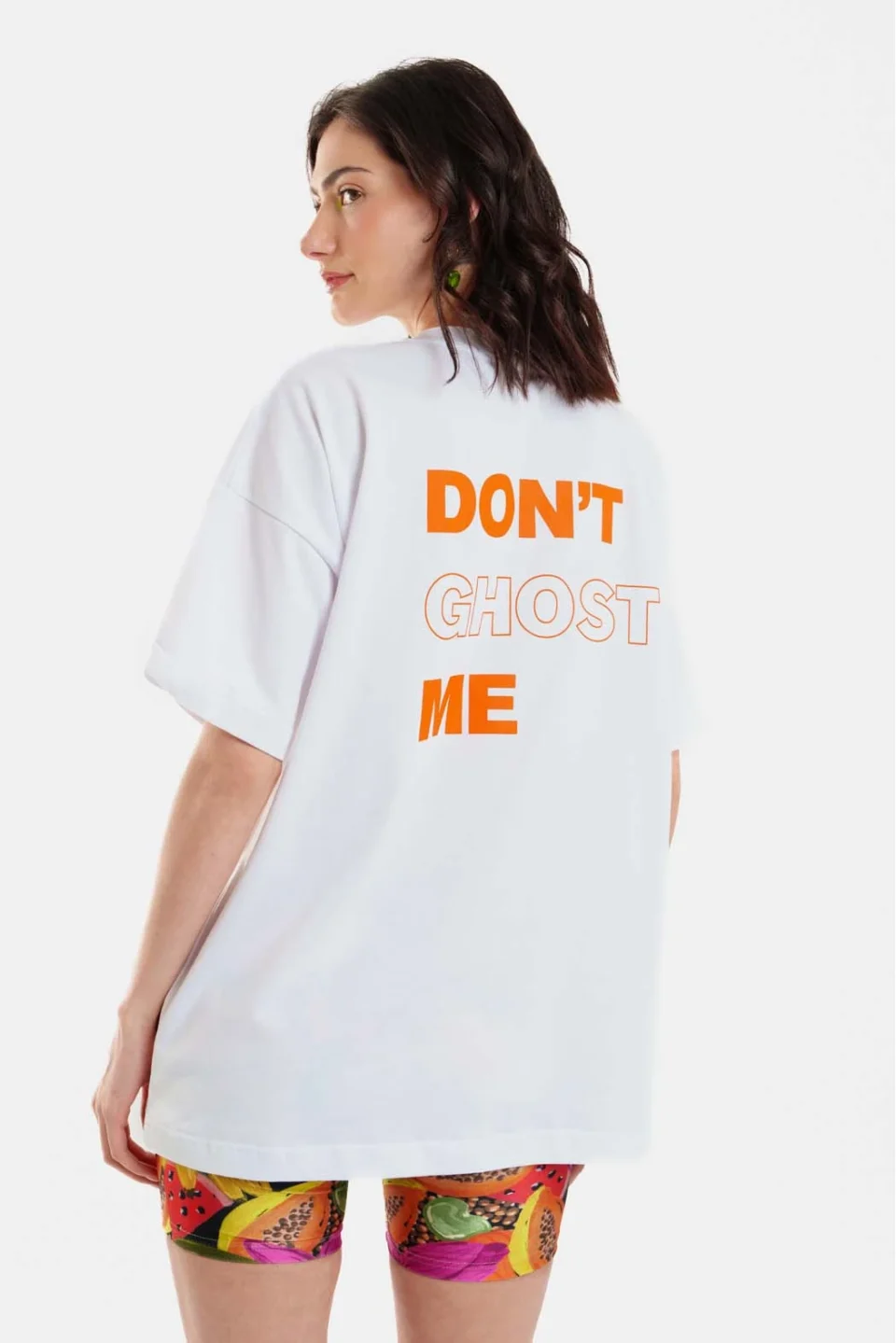 Woman Short Sleeve T-Shirt with silk print - Ghost White