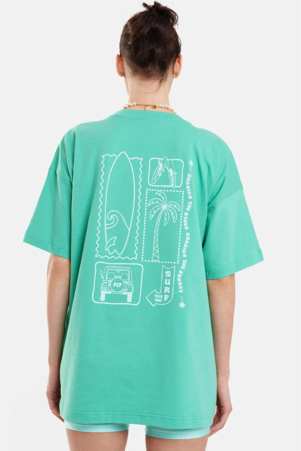 Woman Short Sleeve T-Shirt with silk print - Surf Green