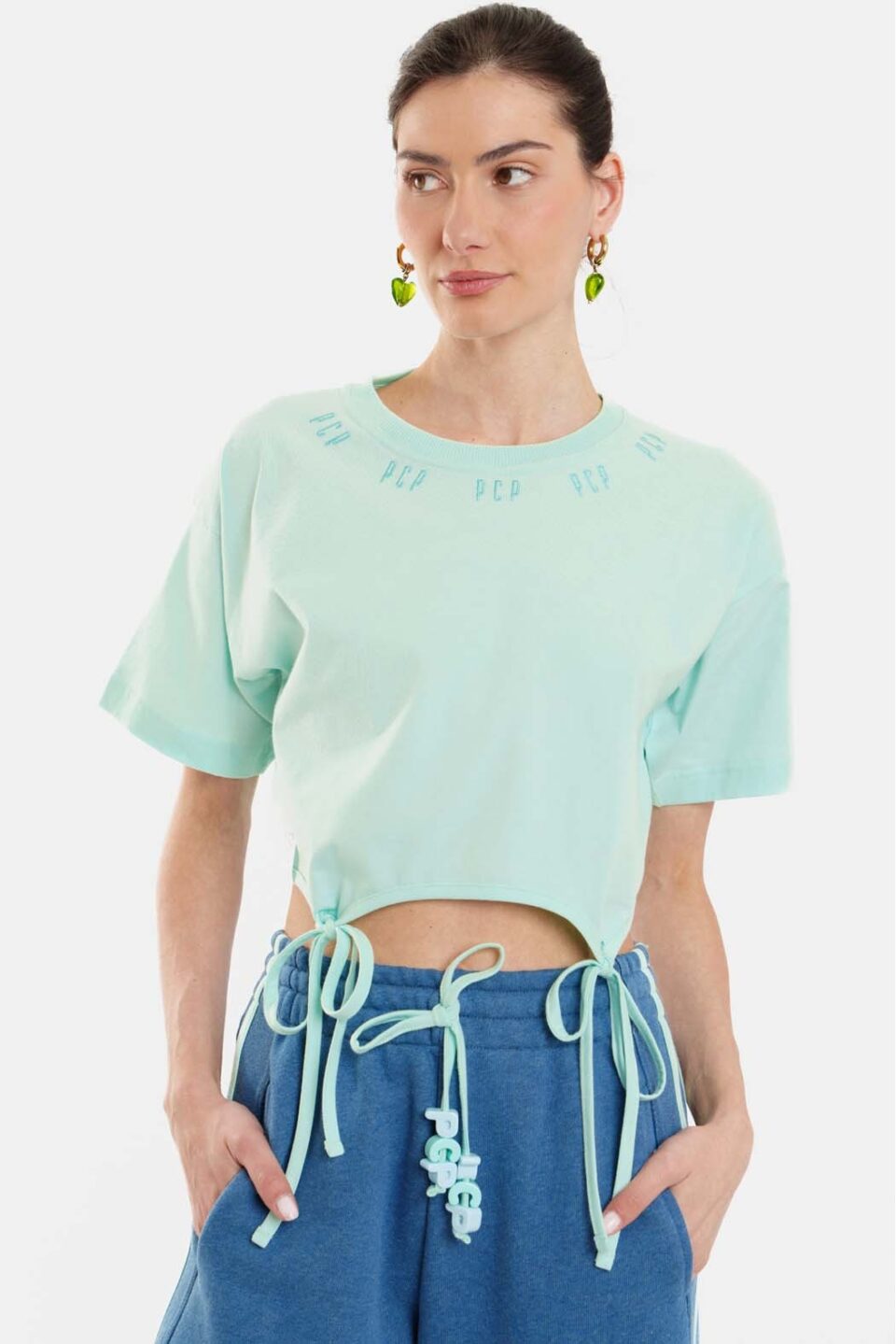 Woman Crop Top With Embroidery - Amelie Mint