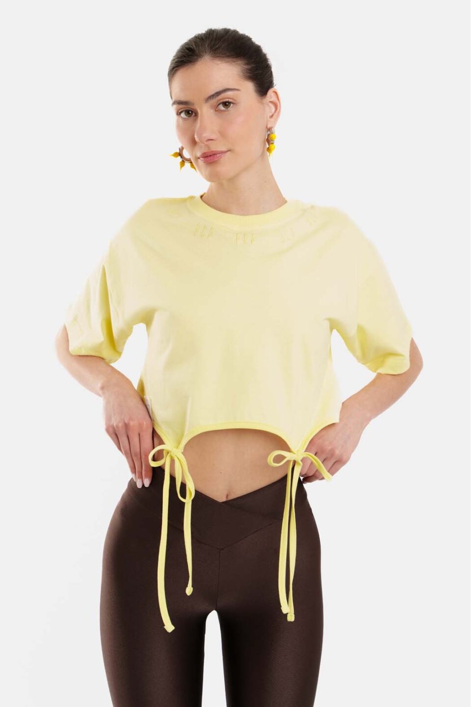 Woman Crop Top With Embroidery - Amelie Yellow