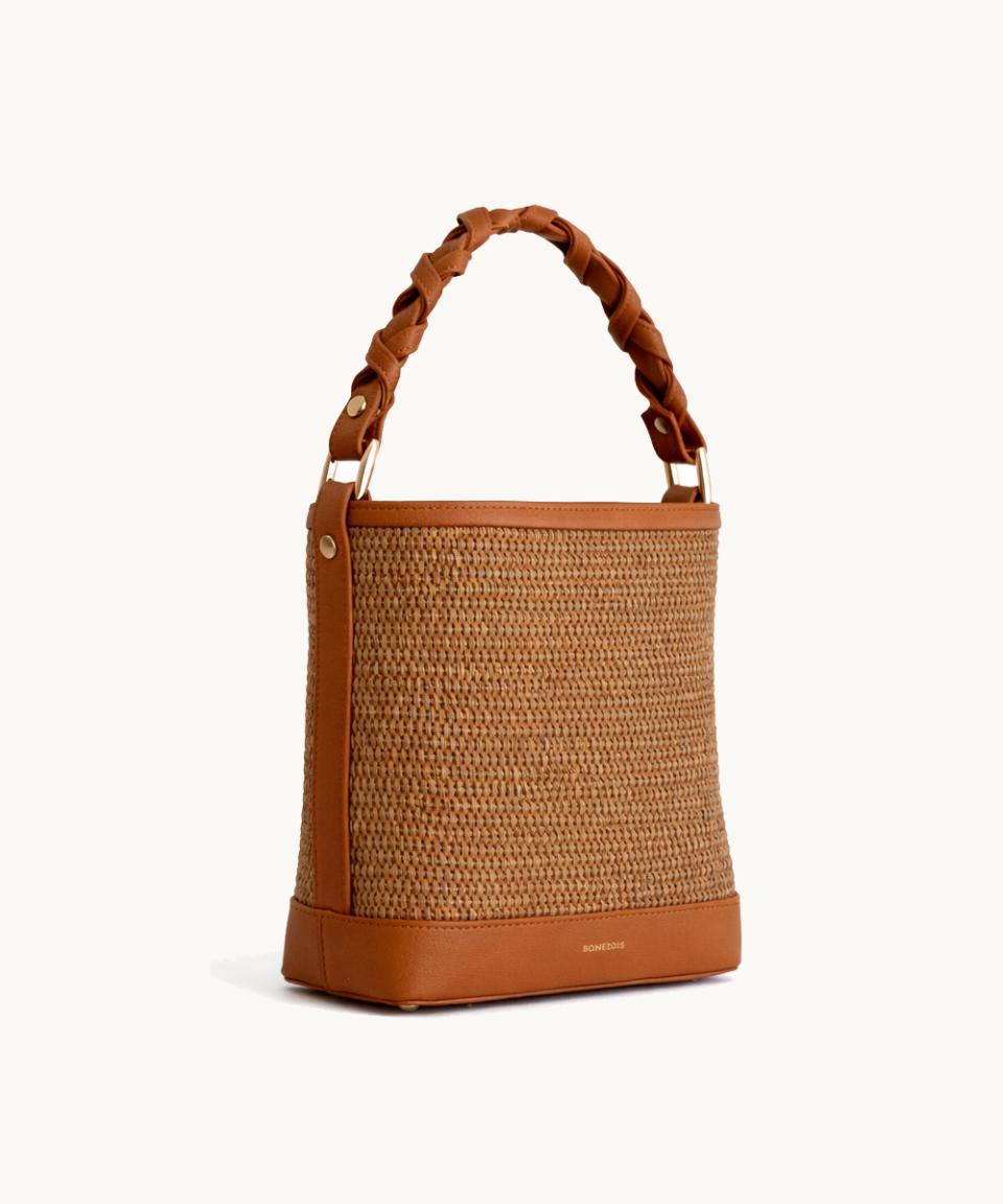 Bucket in Raffia & Tabac Leather