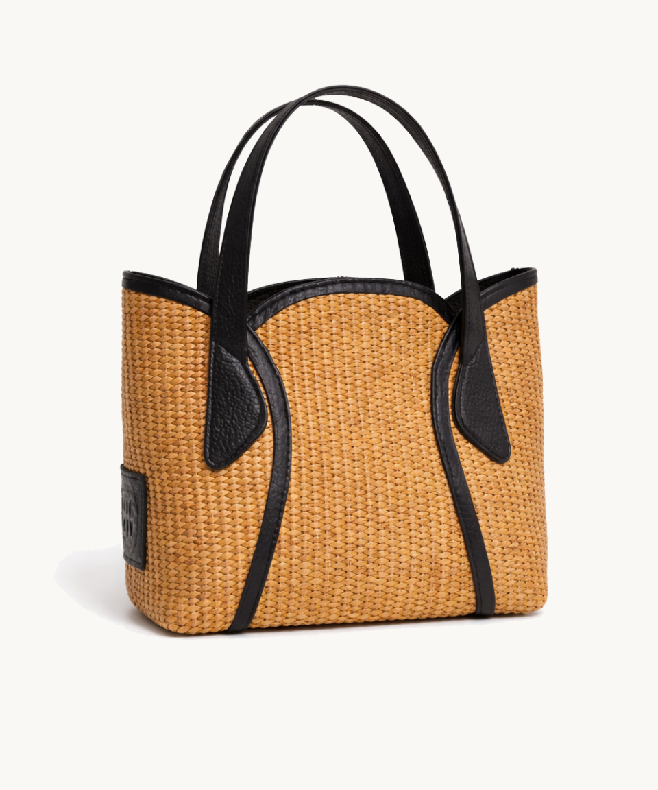 Tulip Mini in Raffia & Black Leather