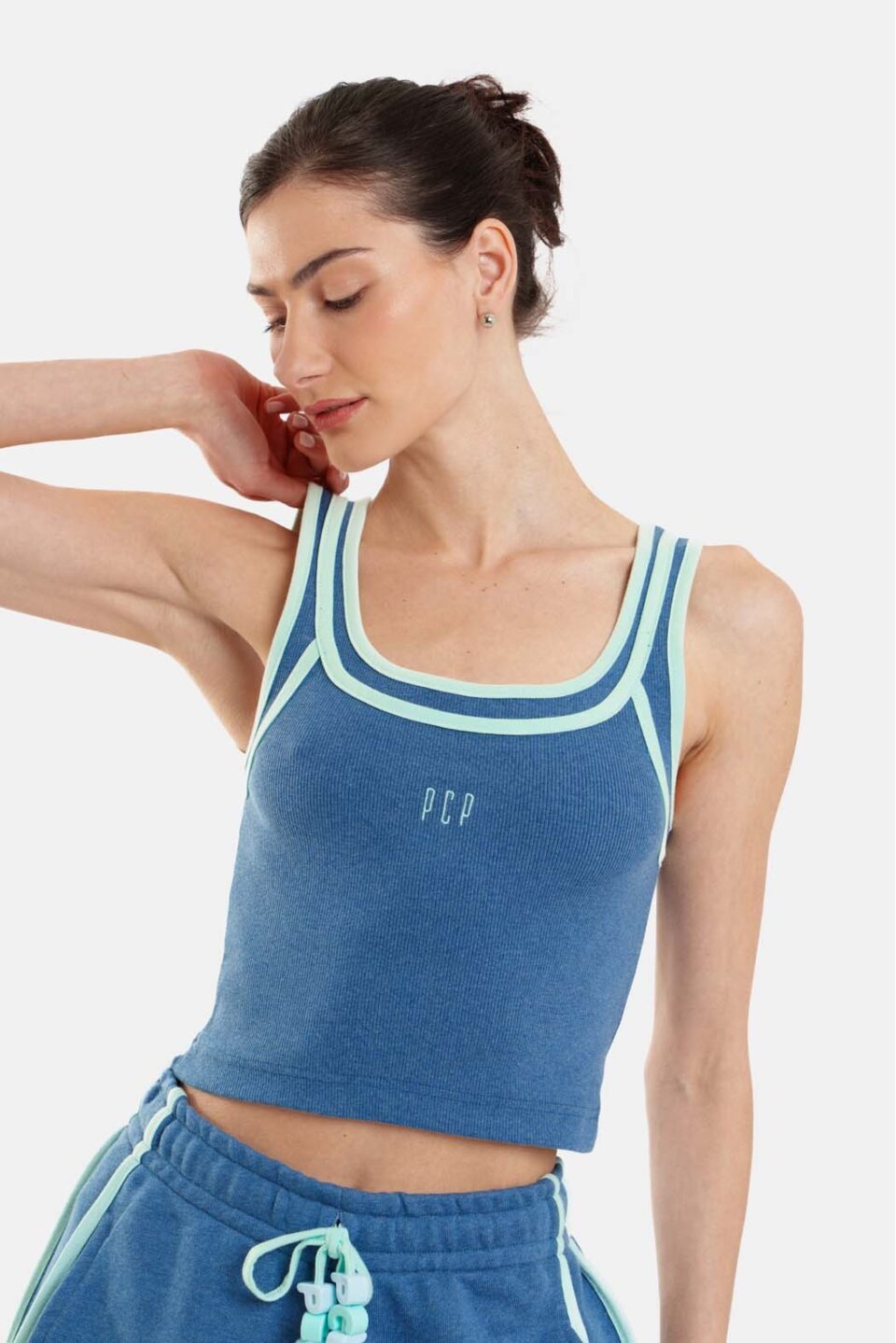 Woman Rib Sleevless Crop Top With Embroidery - Niki Rank Vienna