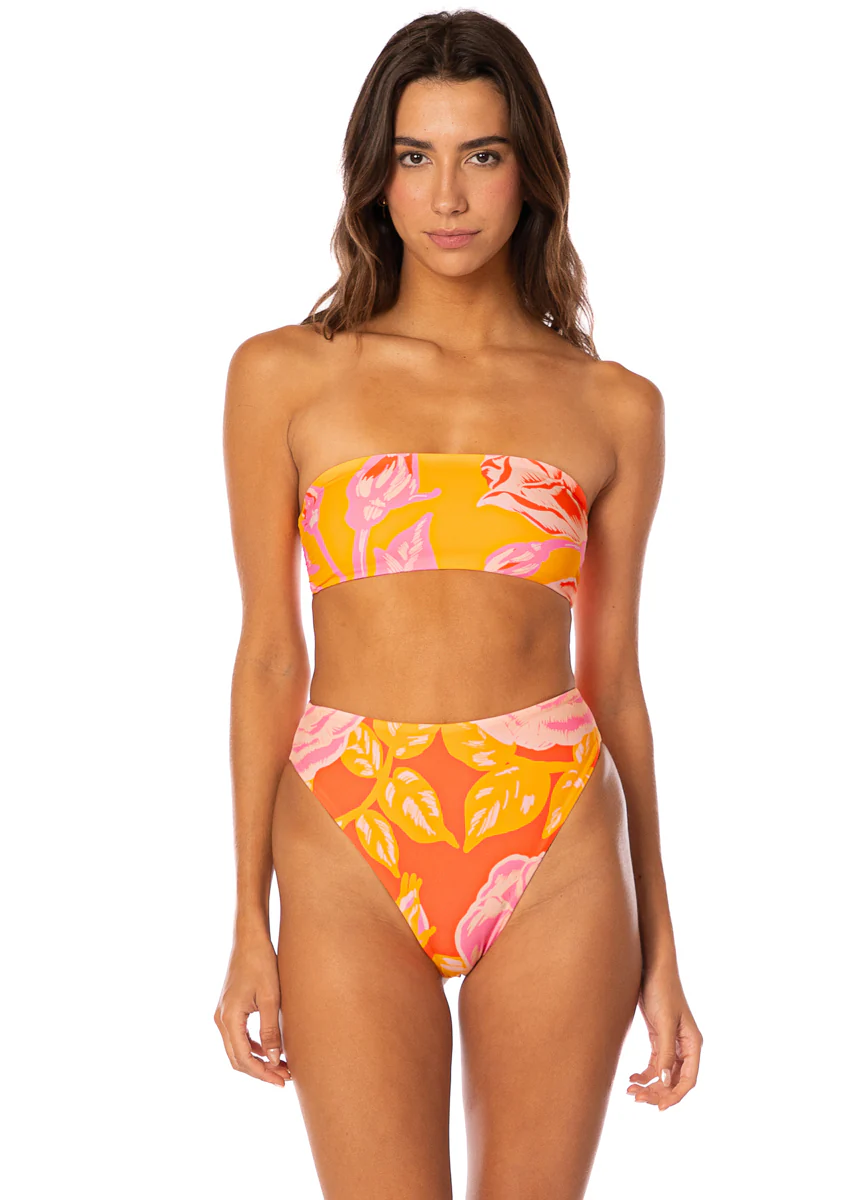 Golden Bloom Bryn Strapless Bandeau Bikini Top & High Rise Classic Bikini Bottom