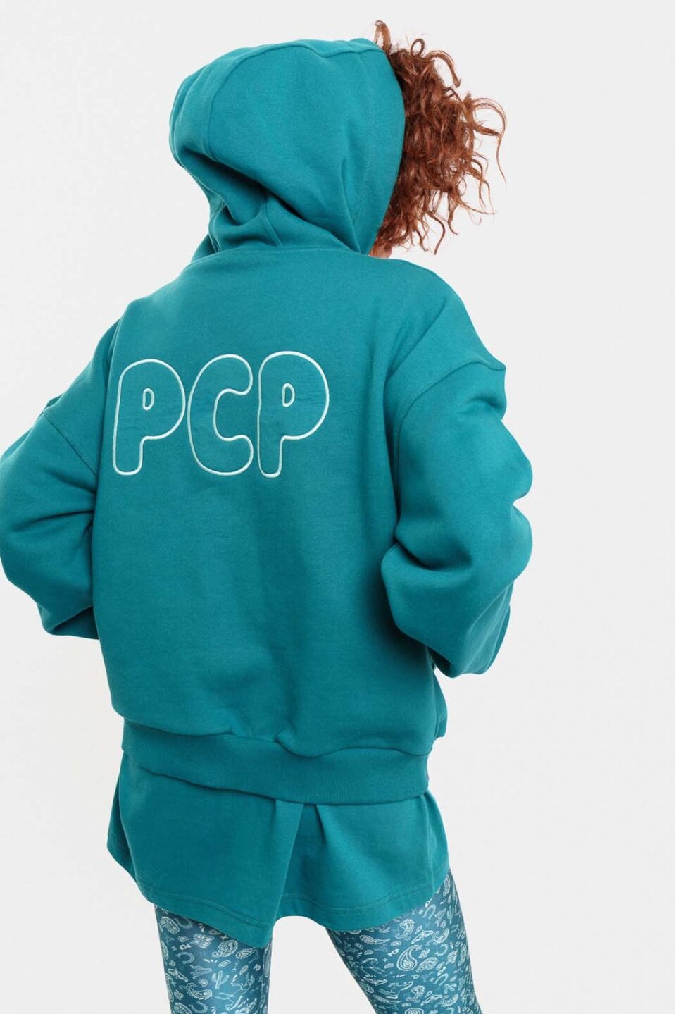 Woman Zip Hoodie With Embroidery Petrol