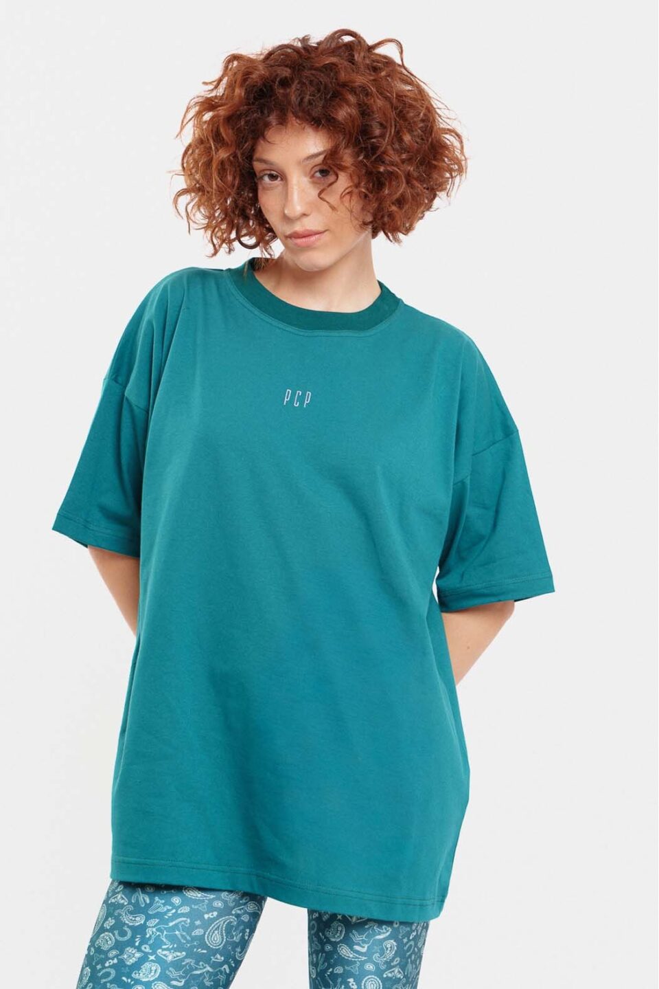Woman Short Sleeve T-Shirt With Embroidery - Wildly Lucky Petrol