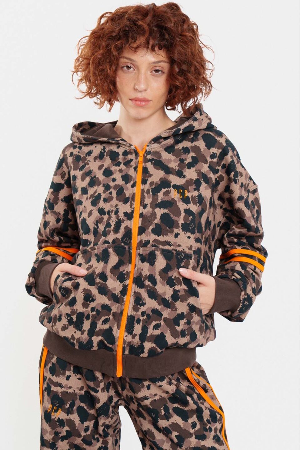 Woman Zip Hoodie With Embroidery – Leopard